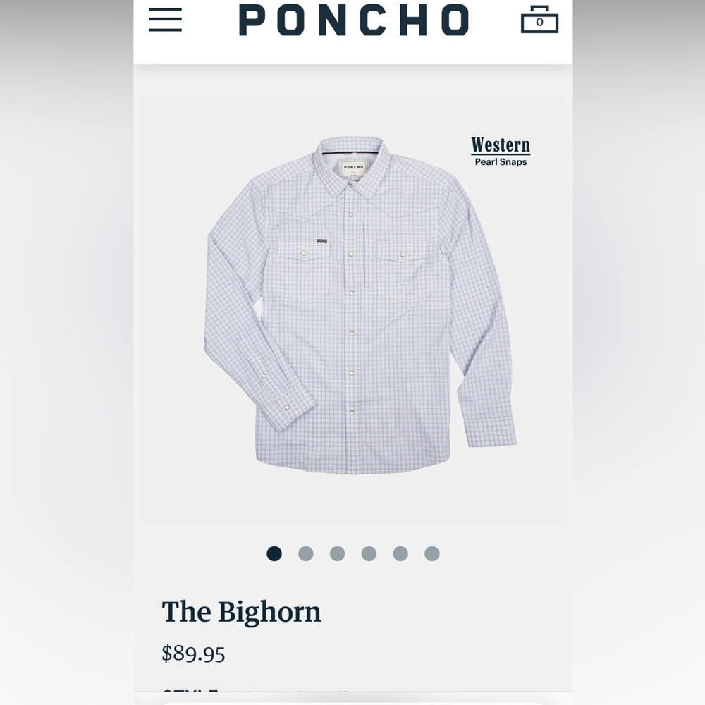 Men’s Poncho Long Sleeve Bighorn Pearl Snap Shirt Large Slim Fit